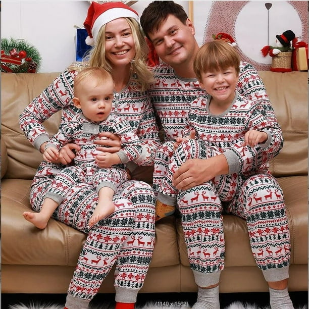 Pijamas Navideños Familiares Conjunto De Papá Noel En Algodón