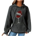 thumbnail image 2 of Yteetum Women's Christmas Print Hoodies Sweatshirts Oversize Waffle Knit Santa Hat Red Wine Glass Rhinestone Hooded Sweatshirts Coats Womens Casual Graphic Print Loose Long Sleeve Sweatshirts Outwear, 2 of 5