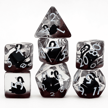 DND Dice Set 7Pcs Polyhedral Resin Dice Black Swan Core RPG Dice with Silver Numbers for Tabletop Role Playing Games