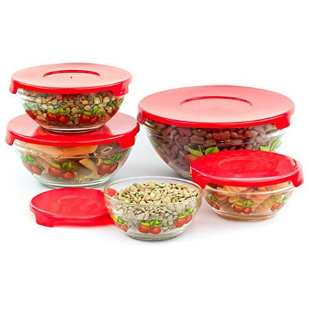 - Imperial Home Glass Bowl w/Red Apple Decals - 5 Piece Set Case Pack 12