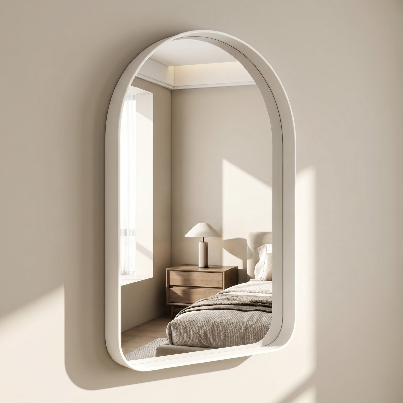 GRAHMCY 20"x30" Arched Bathroom Mirror Rounded Corner Vanity Wall Mirror with Deep Frame, White