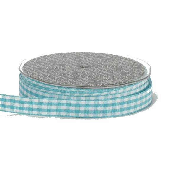 The Ribbon People Sky Blue and White Checkered Woven Edge Craft Ribbon 0.62" x 108 Yards