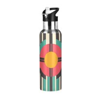 Yayeee 33oz Double Wall Stainless Steel Water Bottle with Flip Straw, Geometric Circle