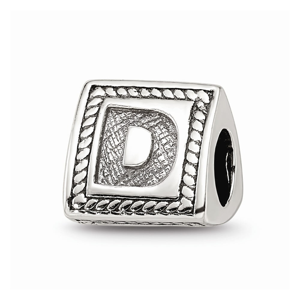 925 Sterling Silver Reflections Letter D Triangle Block Bead; for Adults and Teens; for Women and Men