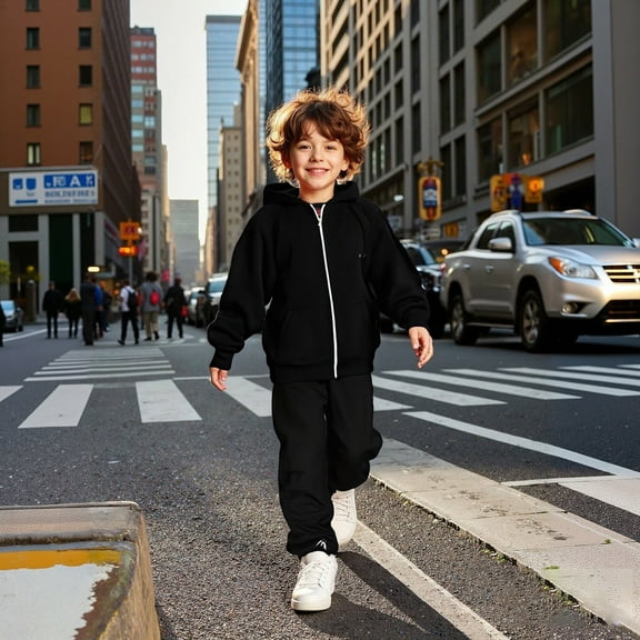 Kids Toddler Sweatsuit 2 Piece Long Sleeve Black Zipper Hoodies Sweatshirt Jogging Pants Winter Clothes 6-7 Years Girls Clothes