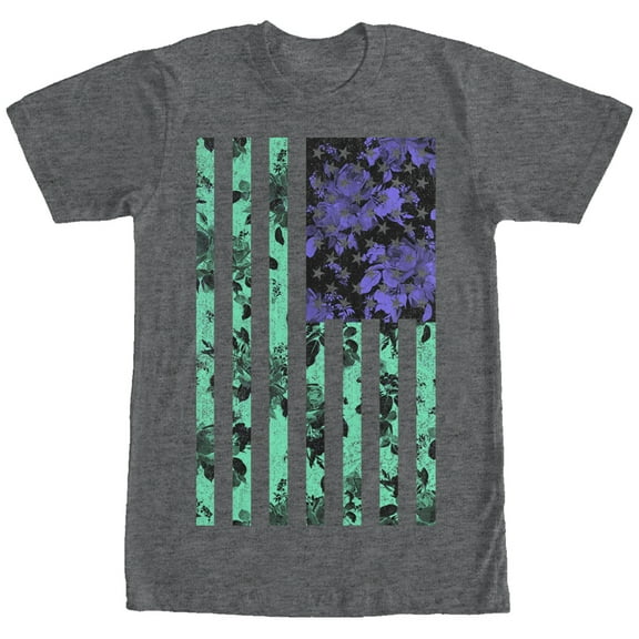 Men's Lost Gods Floral American Flag Graphic Tee Charcoal Heather 2X Large