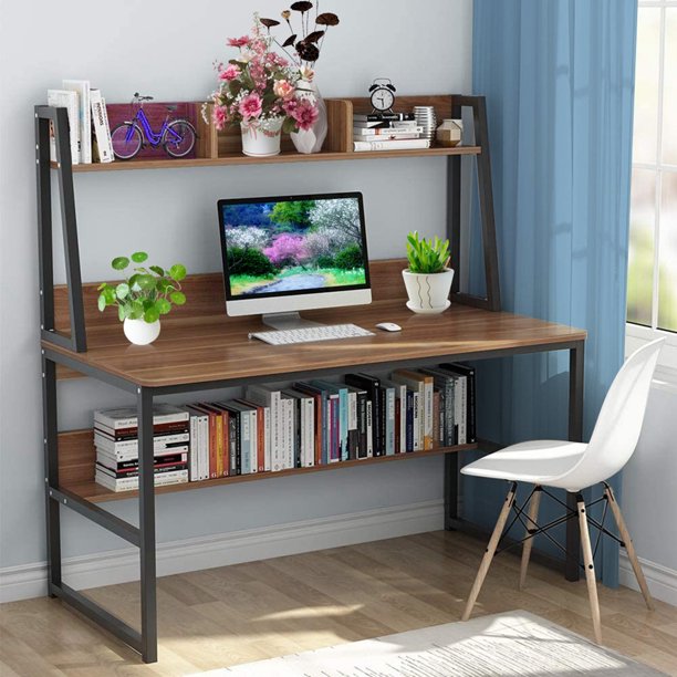 Outeck Computer Desk With Bookshelf 47 Inch Home Office Desk Space Saving Design Walmart Com Walmart Com
