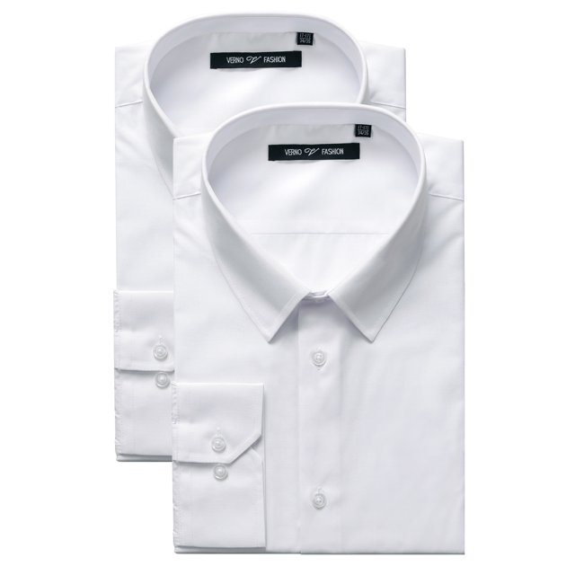 2-Pack Men's Classic Fit Solid Long Sleeve Dress Shirts