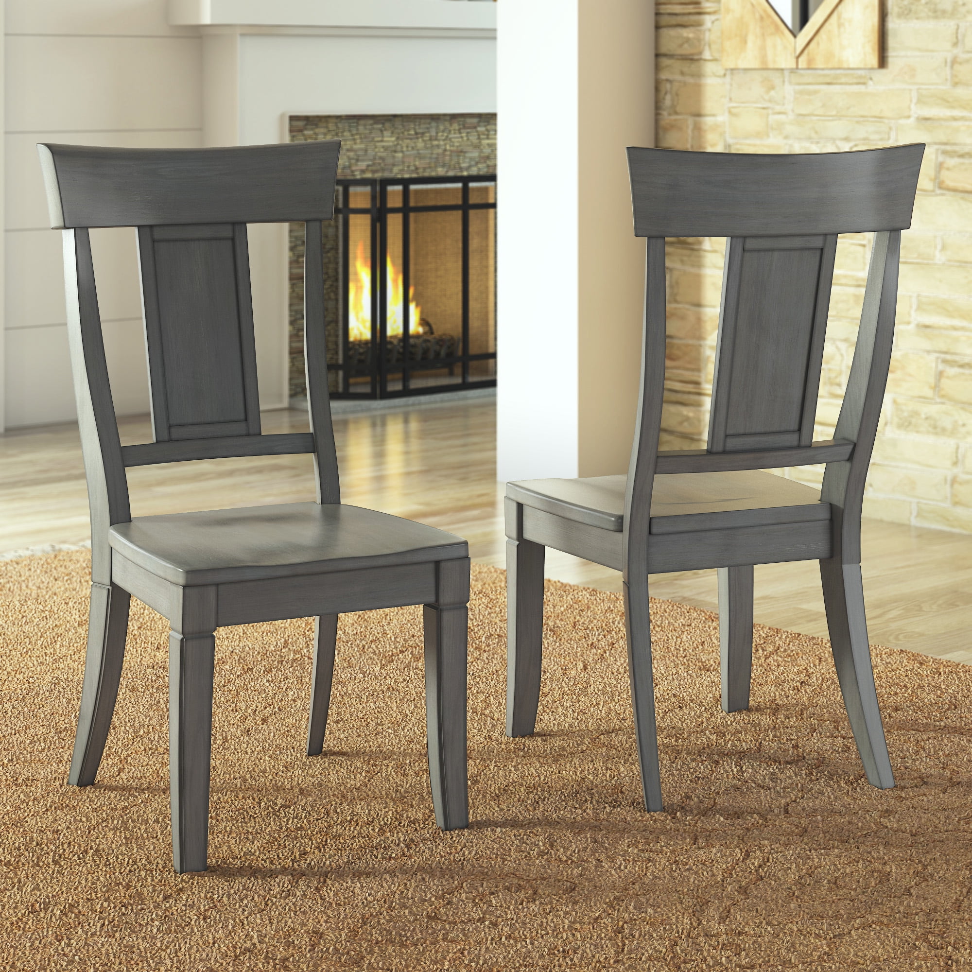 Weston Home Farmhouse Panel Back Wood Dining Side Chairs, Antique Grey (Set of 2)