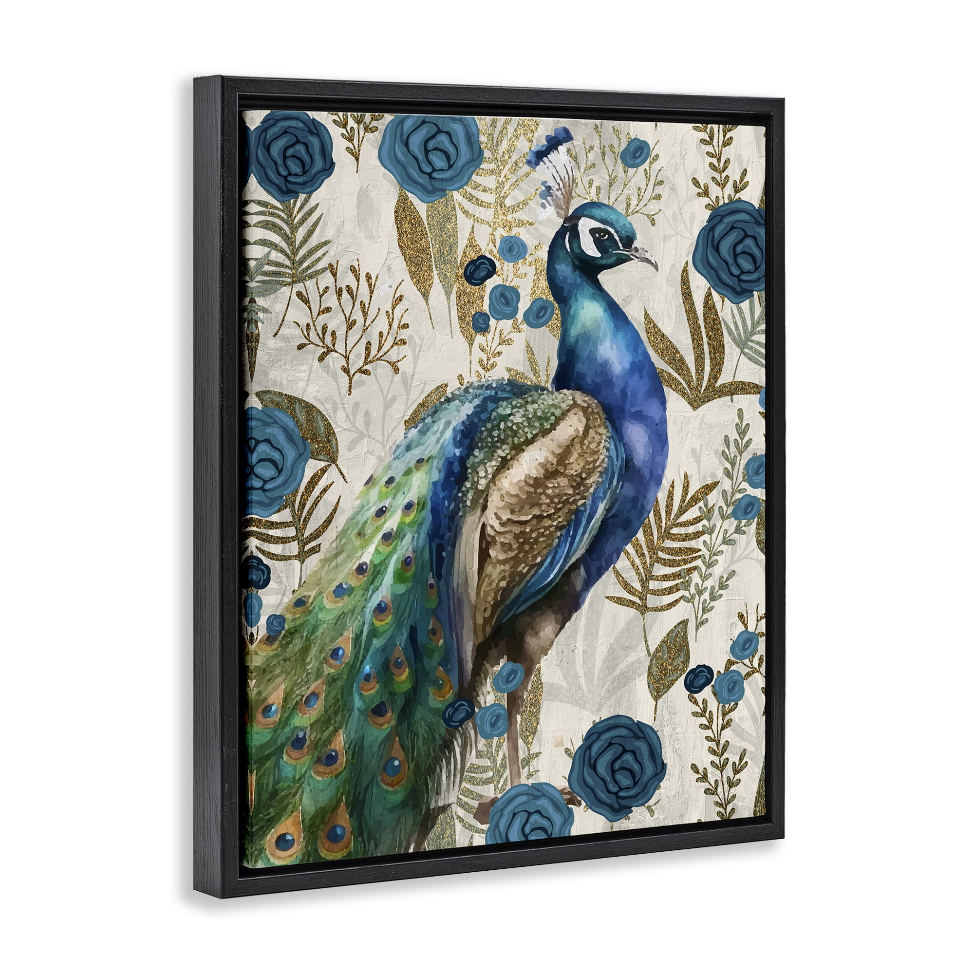 Stupell Industries Peacock Pride Botanicals Black Framed Floater Canvas Wall Art, design by Kim Allen