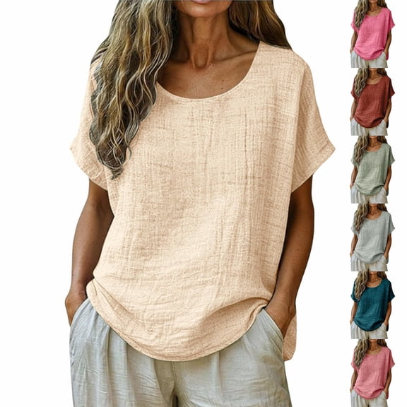 breaise Gauze Shirts for Women Casual Crew Neck Short Sleeve Tops Lightweight Boho Blouses Summer Beach Vcation Outfits