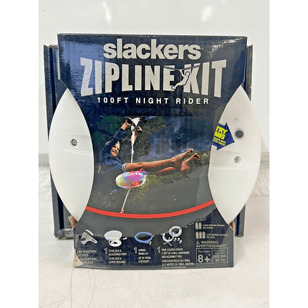 Slackers 100 ft Night Rider Zip Line COMPLETE Kit w/ Light Up Seat 200 lb Limit