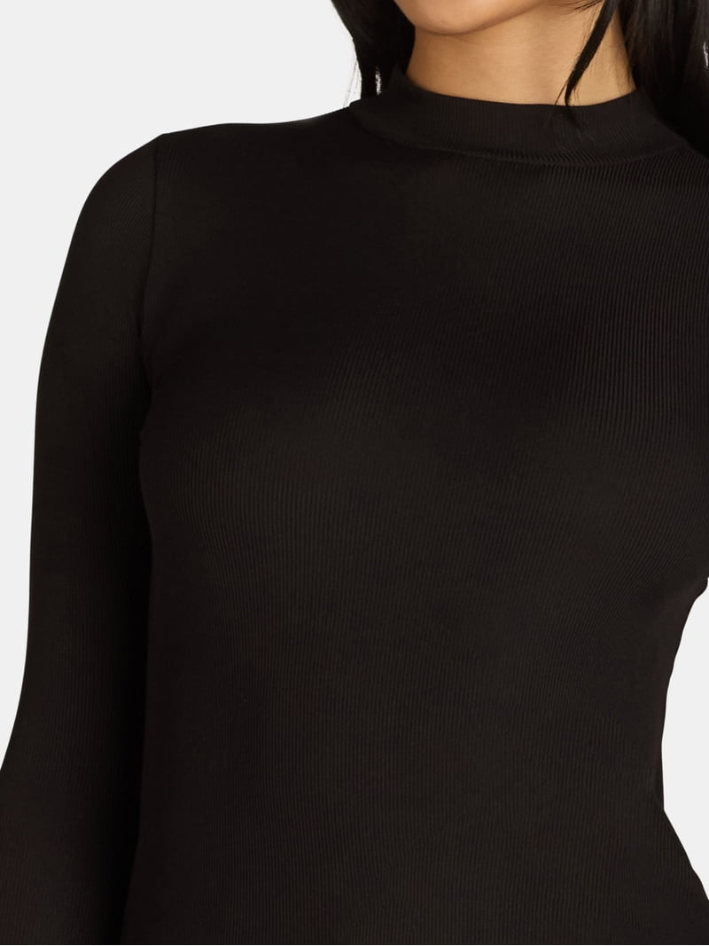 No Boundaries Neck Top - Slim Fit Long Sleeve Tee - Walmart.com