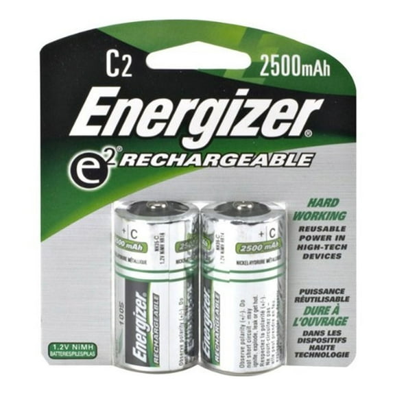 Energizer C Cell Rechargeable NiMH Battery Retail Pack 2500mAh - 2 Pack
