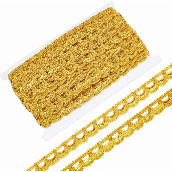 14.2 Yards Gold Sequin Ribbon Trim 0.9 inch Wide Flat Glitter Sequin Trim Sequin Braid Trim Fabric No Stretch Paillette Ribbon Trim Sequin Trim for Sewing Craft Costume Ornament Home Decor