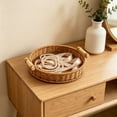 thumbnail image 3 of Voglyf Imitation Rattan Tray, Poly Wicker Trays for Fruit Food Serving Tray Imitation Wicker Trayts with Handles for Vegetables, Breakfast, Snacks, Dining Coffee Table (Round,8.3×8.3×1.57In), 3 of 4