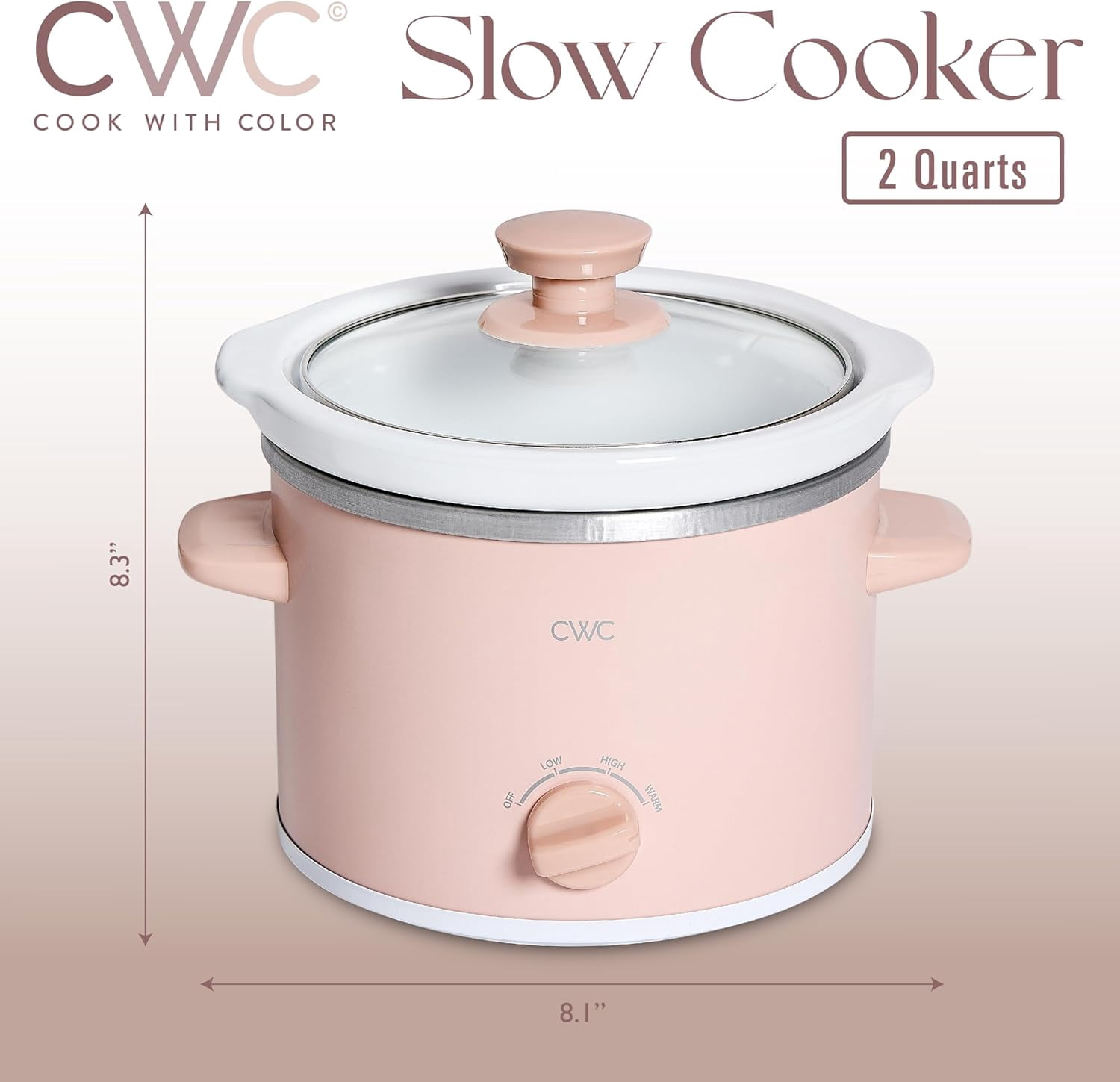 COOK WITH COLOR Slow Cooker, Crock Pot, 2-Quart Removable Stoneware Mini Crock Pot, Dusty Rose