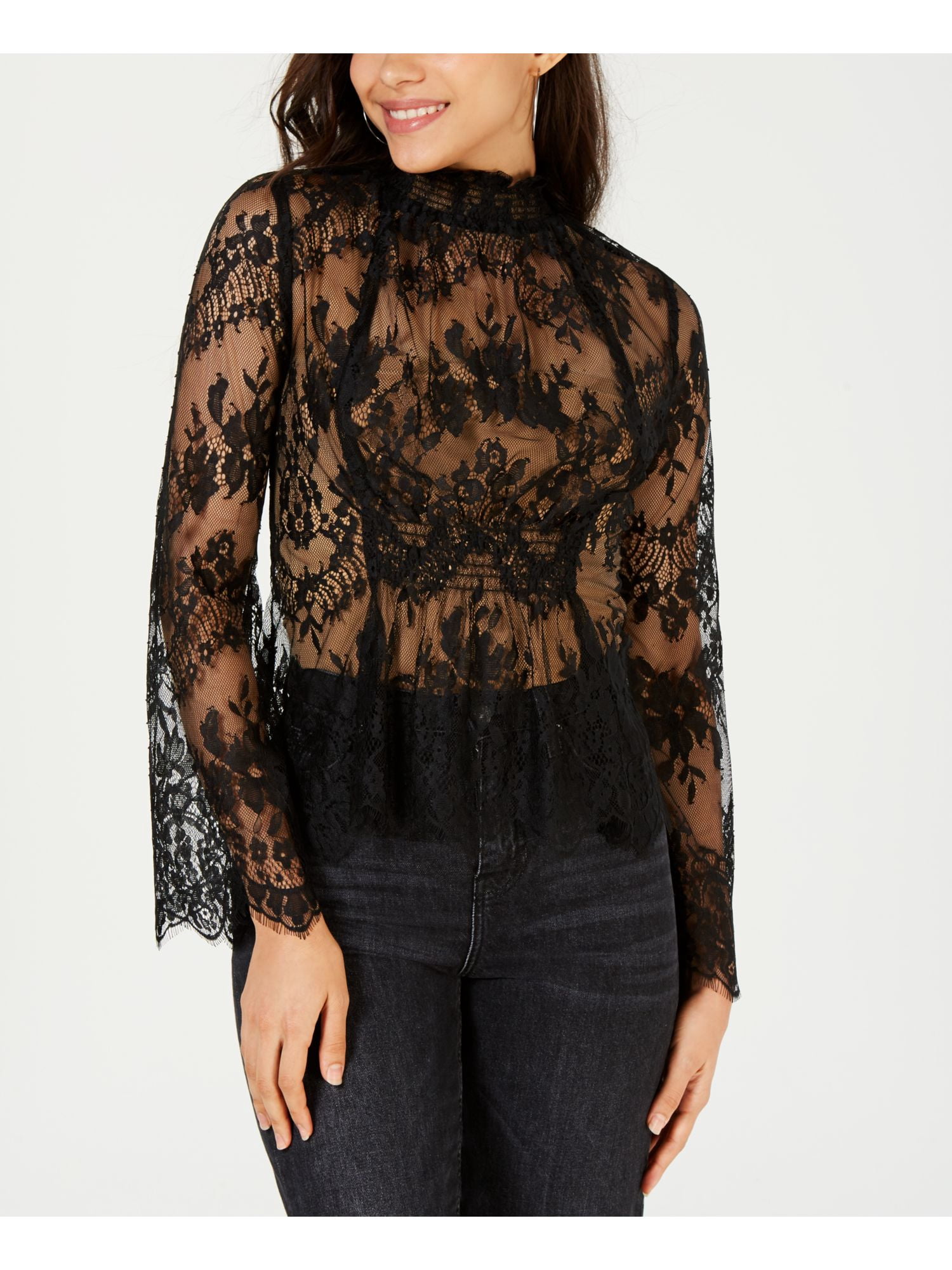 LEYDEN $79 Womens New Black Sheer Lace 