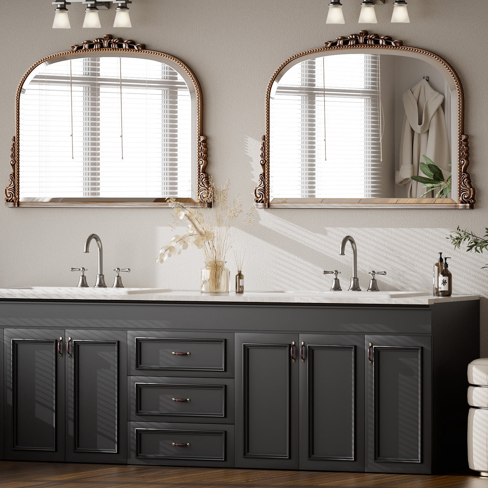 Mirstory 44"x32" Arched Bathroom Vintage Wall Mounted Mirror Antique Decor Mirror, Silver