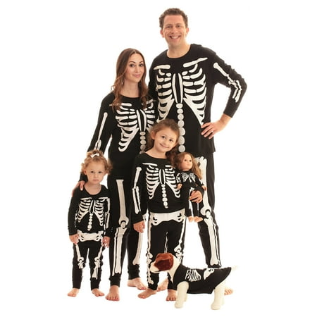 

Huakaishijie Family Matching Pajamas Set Halloween Skeleton Print Round Neck Long Sleeve Nightwear Sleepsuit
