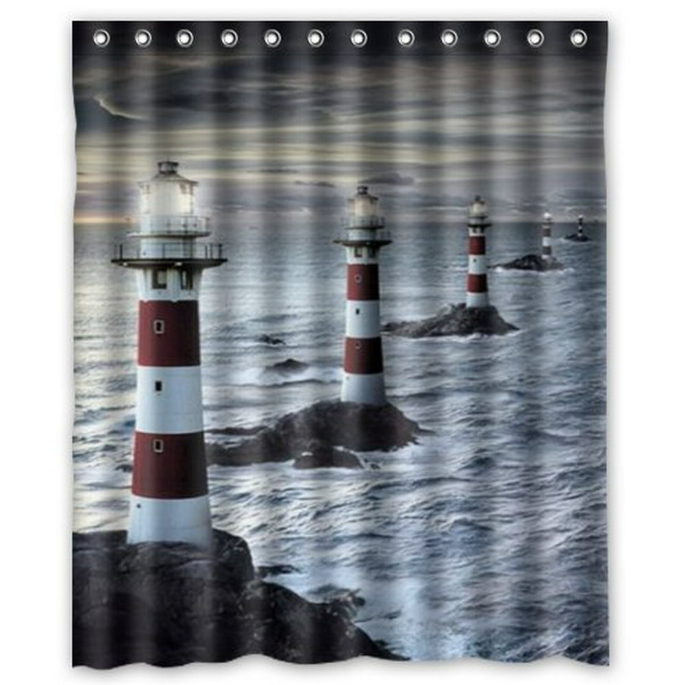 HelloDecor Lighthouses Sunset Shower Curtain Polyester Fabric Bathroom