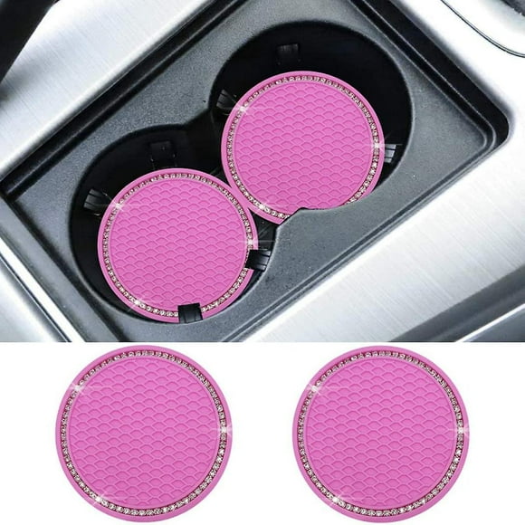 Bling Car Coasters Travel Auto Cup Holder Insert Coaster 2.75 Inch Anti Slip Crystal Vehicle Interior Accessories Cup Mats For Women And Girl,hot Pink