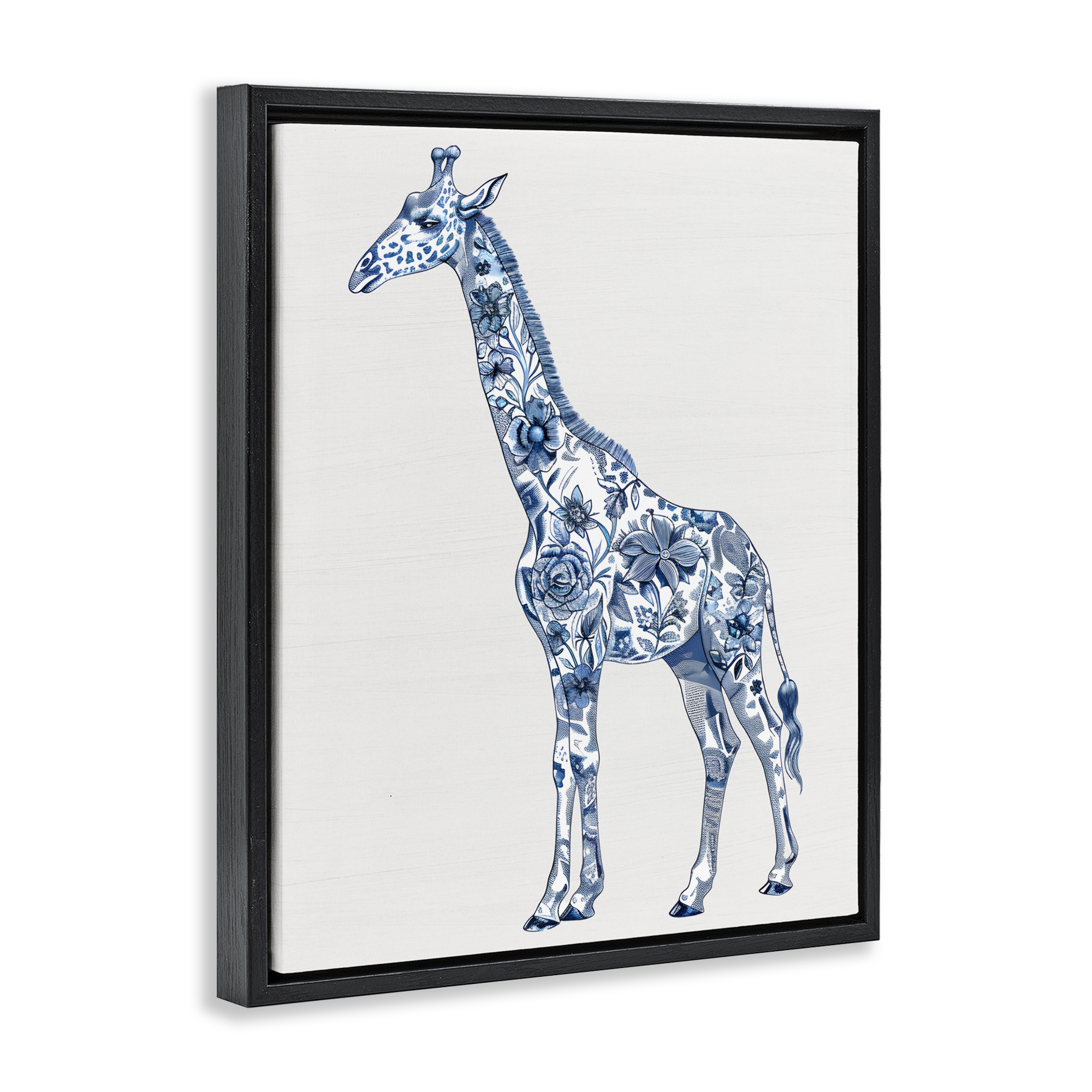 Vintage Toile Giraffe Black Framed Floater Canvas Wall Art, design by Lettered and Lined