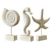 Exttlliy 3pcs Wood Handmade Beach Nautical Style Figurines Starfish/Conch/Seahorse Statue Home Decor