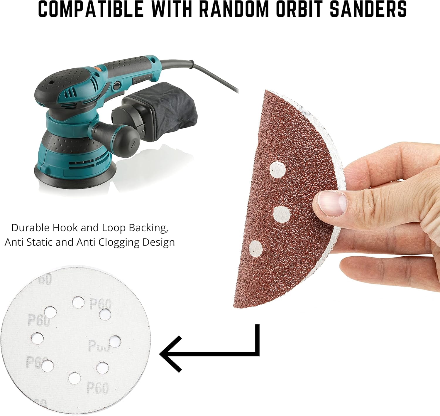 NEIKO 11271A 150 Piece Sanding Discs for 5” Orbital Sander, Hook and Loop, Sandpaper with 60, 80, 100, 120, 150, 180, 240, 320, 400, 600 Grit, Premium Aluminum Oxide, Solid Surface Sanding Pads