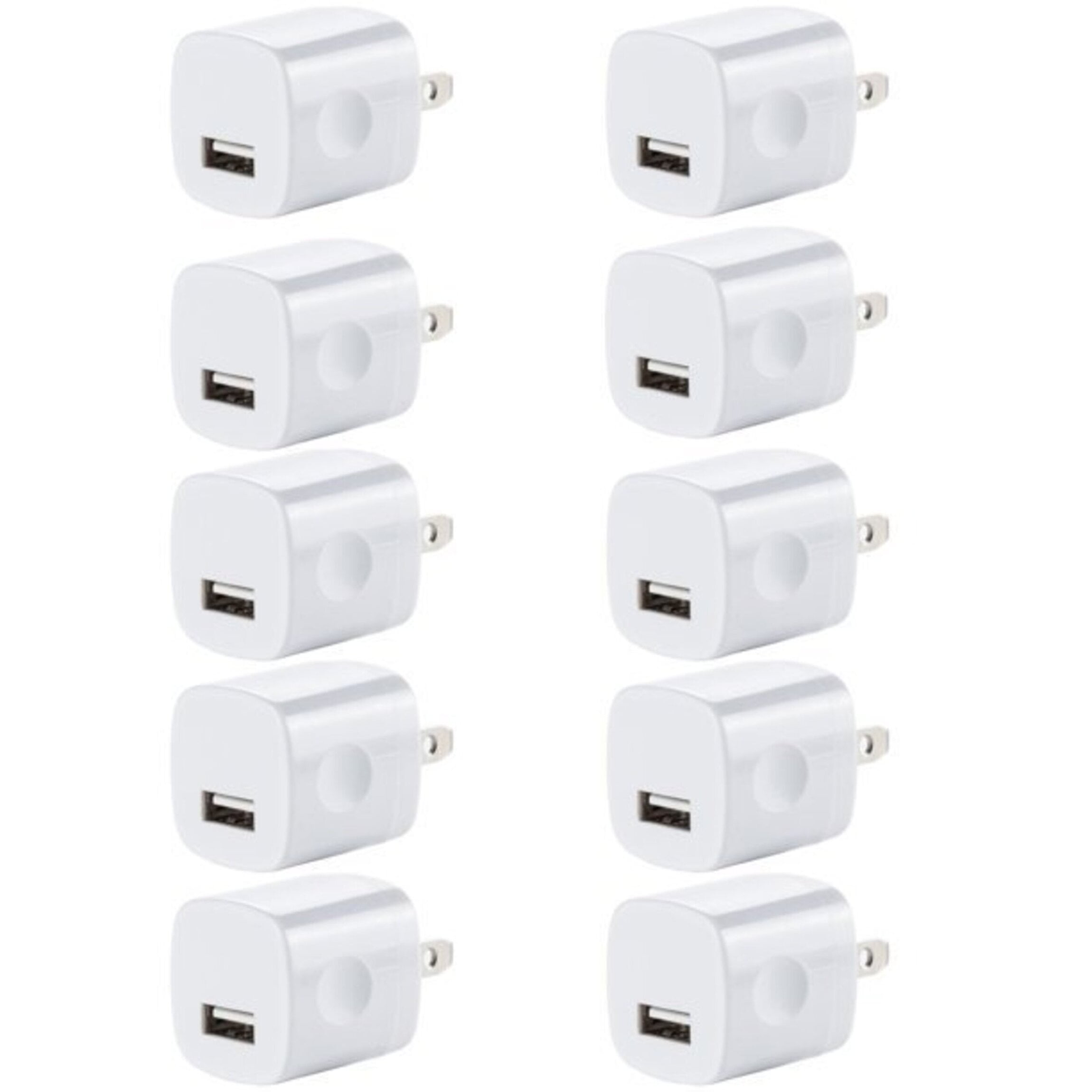 vAccessorize 1Amp Single Port Quick 10x USB Wall Charger Adapter Plug Cube for iPhone, Samsung, LG (White)