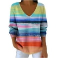 thumbnail image 2 of PiGOGI Women's Colorful Print V Neck Pullover Sweater Tops Casual Comfortable Long Sleeve Light Sweatshirt Multicolor XL, 2 of 3