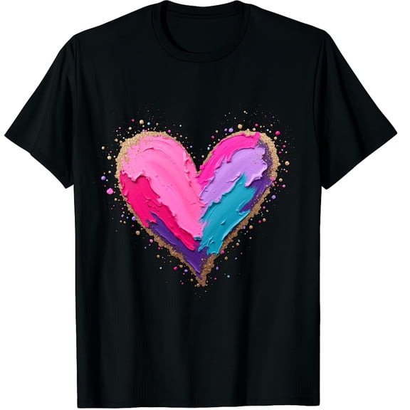 Cute Love Heart Graphic Valentine Graphic Black T-Shirt for Men and Women