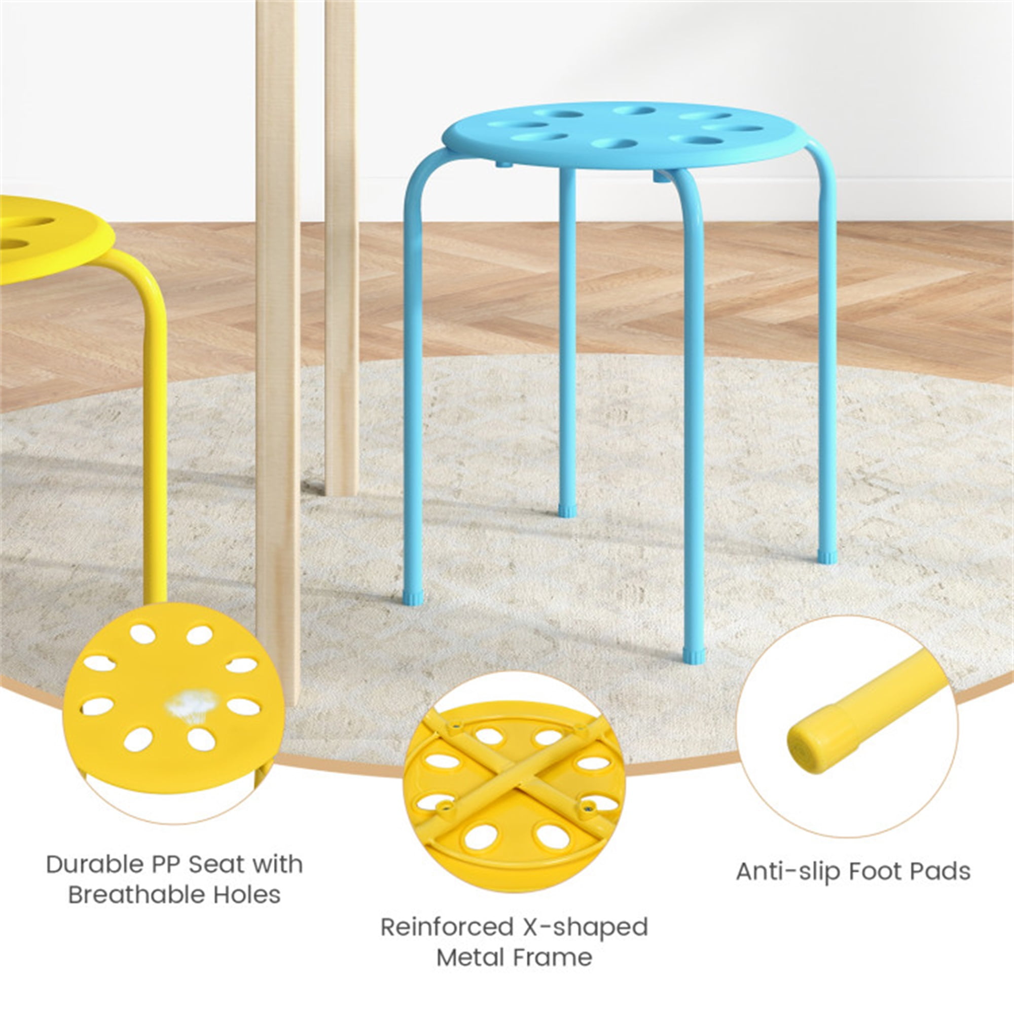 Demi Bonn Set of 6 Portable Plastic Stack Stools, Dining Chairs with Stackable Space Saving Design, Multicolor