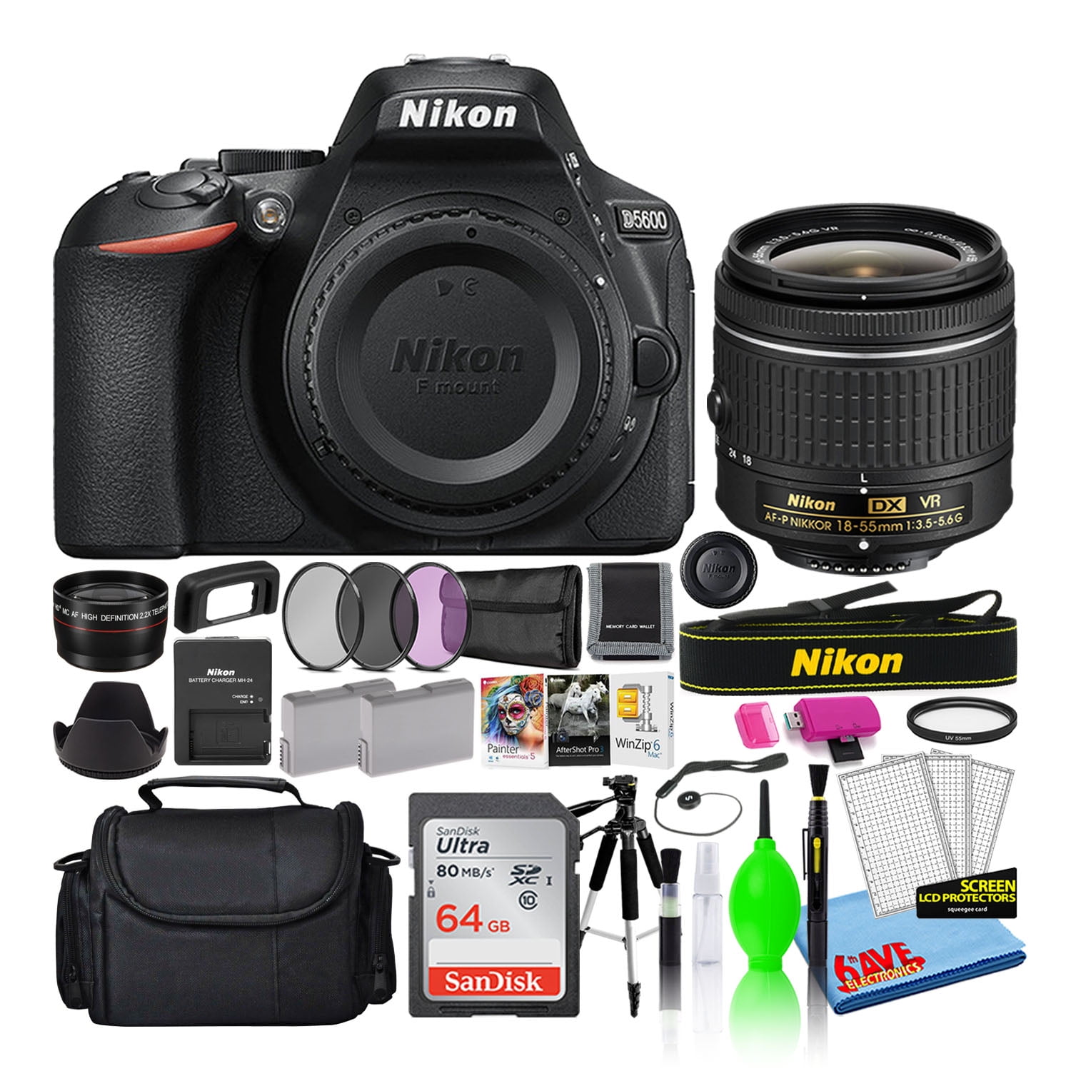 Nikon D5600 DSLR Camera with Professional Lenses Bundle + 18-55mm VR +  500mm Lens + Filter Kit + 1yr Warranty - Walmart.com