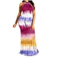 thumbnail image 1 of Vestido largo con botones y cuello halter para mujer, sin mangas, sexy, a la moda, con estampado de tinte anudado Pompotops  ghjkhdj4478, 1 of 6
