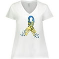 thumbnail image 3 of Inktastic Down Syndrome Awareness Blue and Yellow Hearts Ribbon Women's Plus Size V-Neck T-Shirt, 3 of 5