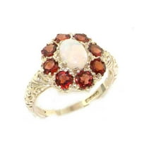 LBG British Made 925 Sterling Silver Natural Opal & Garnet Womens Promise Ring - 33 size options - Size 9.5