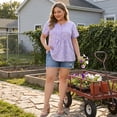 thumbnail image 2 of Agnes Orinda Women's Plus Size Peplum Tops Floral Half Placket Short Sleeves Casual Blouses 3X Light Purple, 2 of 7