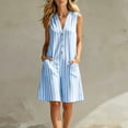 thumbnail image 4 of Miluxas Women's Striped Rompers Sleeveless V Neck Button Down Loose Short Jumpsuits Casual Y2K Street Overalls with Pockets Summer Trendy Outfits Blue, 4 of 7