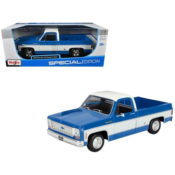 1974 Chevrolet C10 Cheyenne Super Pickup Truck Blue and White "Special Edition" Series 1/18 Diecast Model Car by Maisto