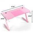 thumbnail image 3 of Homall 47.2 Inches Z-Shaped Gaming Desk Carbon Fiber Surface Desk with Cup Holder & Headphone Hook, Pink, 3 of 7
