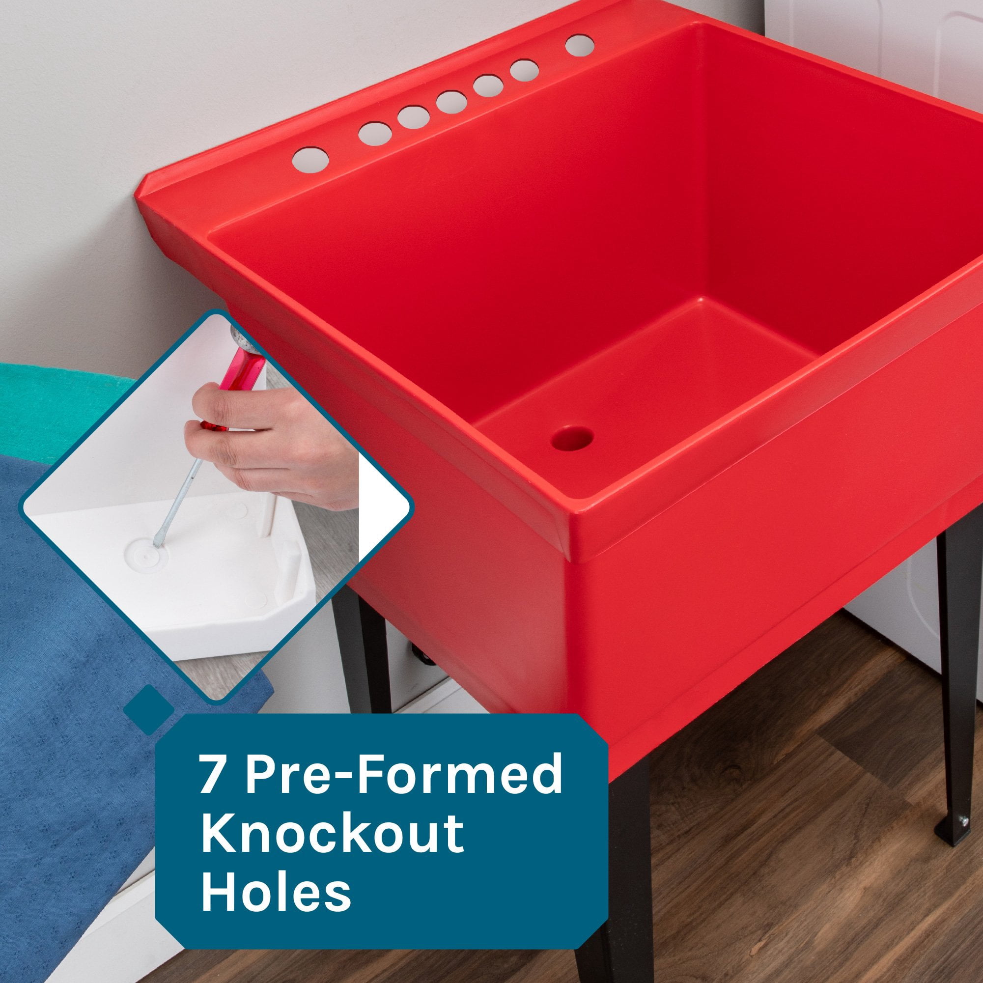 Tehila Utility Sink with Stainless Finish Faucet & Side Sprayer 19 Gallon - Red