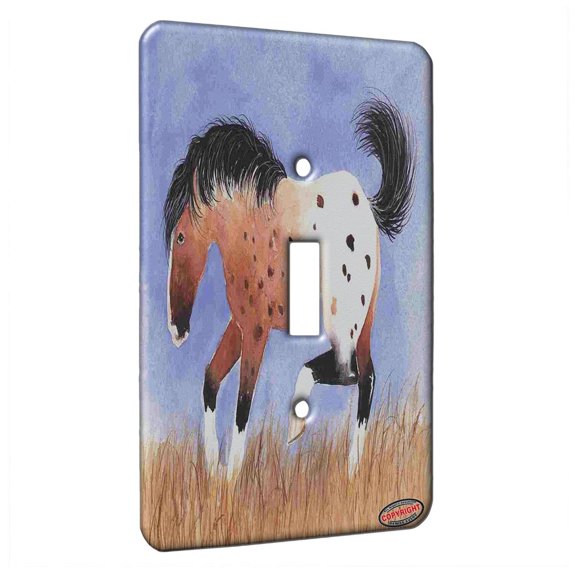 KuzmarK™ Single Gang Toggle Switch Wall Plate - Bay Roan Appaloosa in Late Summer Horse Art by Denise Every