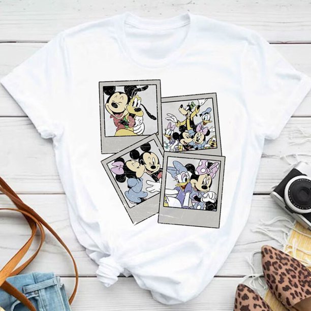 Disney Mickey Mouse Women's top Cartoon pattern women round neck casual fashion T-shirt Women's top short sleeveM Gao Jinjia LED