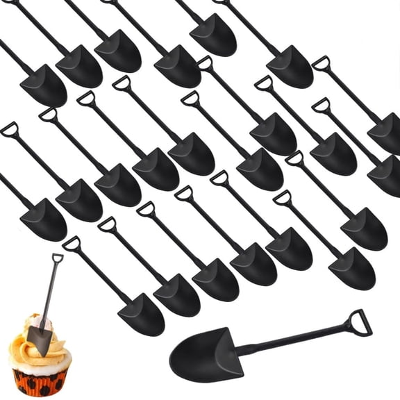 HYG Plastic Ice Cream Spoon 24 Pcs Mini Dessert Spoon Shovels Pudding Spoons Yogurt Spoons Small Cake Shovel for Birthday Party,Black