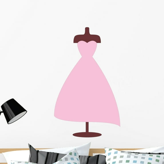 Cute Pink Cartoon Dress Wall Decal Sticker, Wallmonkeys Peel & Stick Vinyl Graphic (36 in H x 25 in W)