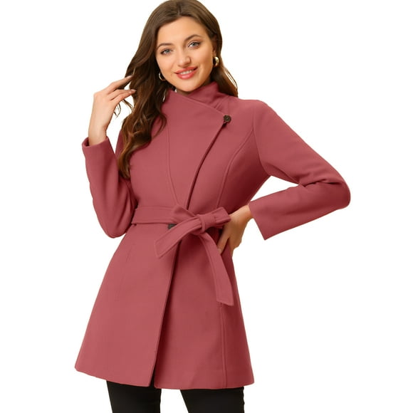 Abrigos Largos Con Cinturón De ManLarCon Cuello Alto Elegante De Invierno PaMujer Melon rojo L