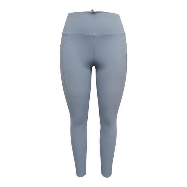 legging umbro para mujer estilo deportivo talla eeg azul frente centrada con tiro alto y cintura ancha con elástico interno, silueta ajustada hasta el tobillo, color azul liso, bolsillos laterales invisibles y bolsillo lateral con cierre en muslo derecho, costuras planas sobre fondo blanco.