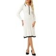 thumbnail image 1 of Vestido de punto midi para mujer INSPIRE CHIC, con ribetes y volantes, estilo A, vestido de suéter tipo polo, XL, blanco, 1 of 5