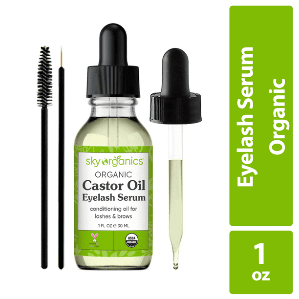 Sky Organics Organic Castor Oil Eyelash Serum for Lashes and Brows, 1